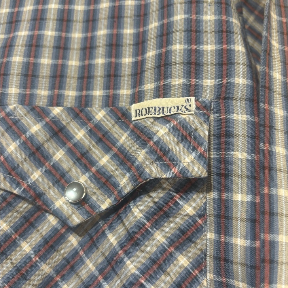 Vintage 90's Roebucks Grey Snap Western Plaid Shirt Large EUC - Picture 4 of 8